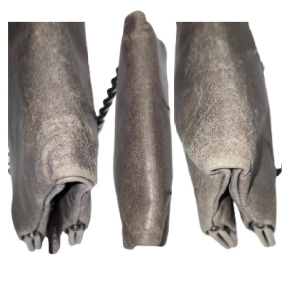 HOBO THE ORIGINAL Lauren Double Frame Clutch Wallet Gray Distressed Leather - Picture 4 of 9